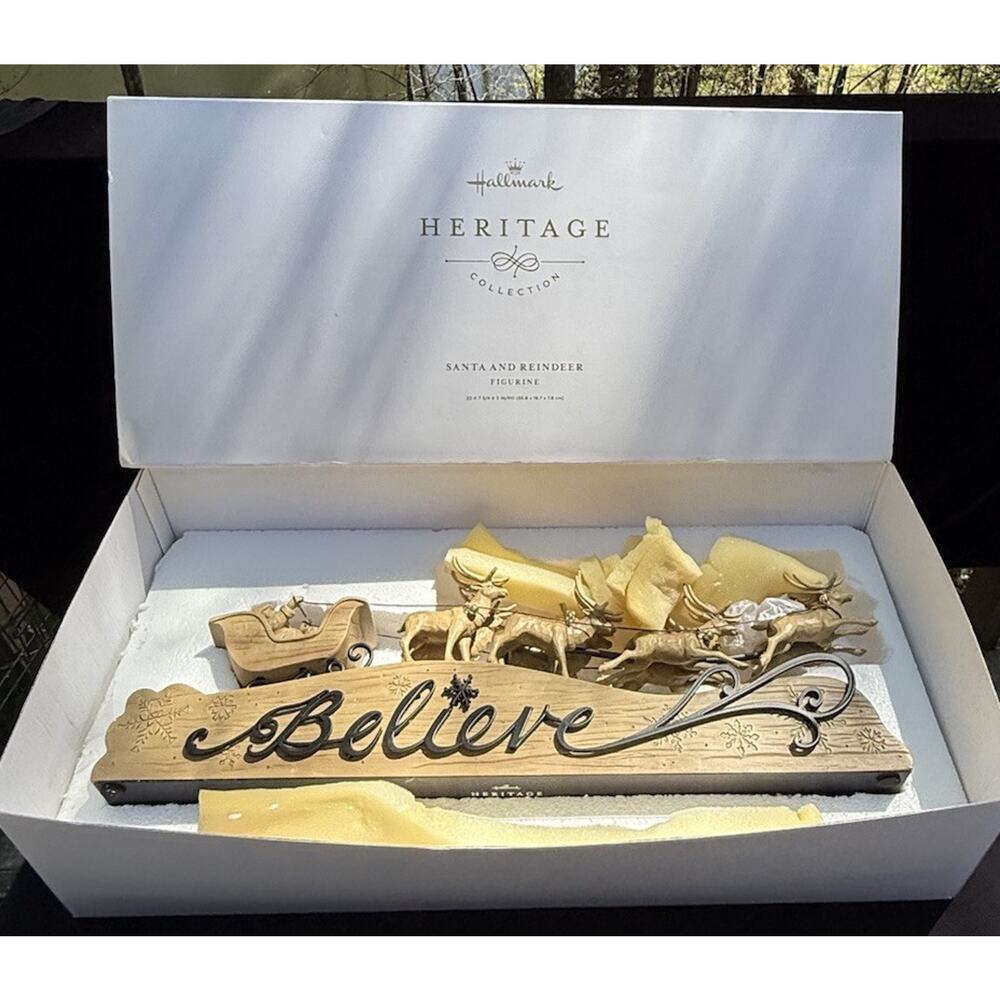 RARE Hallmark Heritage Collection Santa and Reindeer Believe Tabletop Decoration